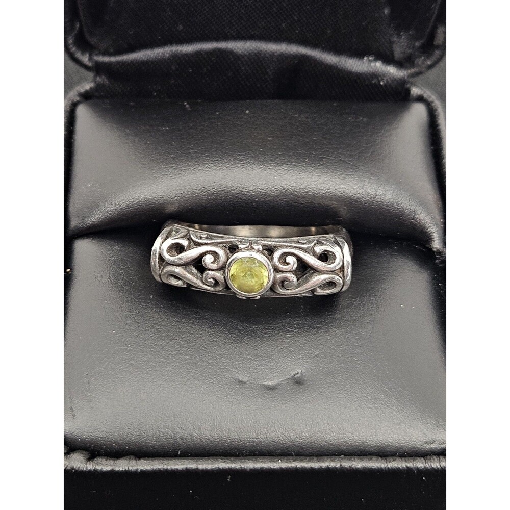 Vintage Bar Ring Green Stone Silver 925 Stamped BLB Size 8